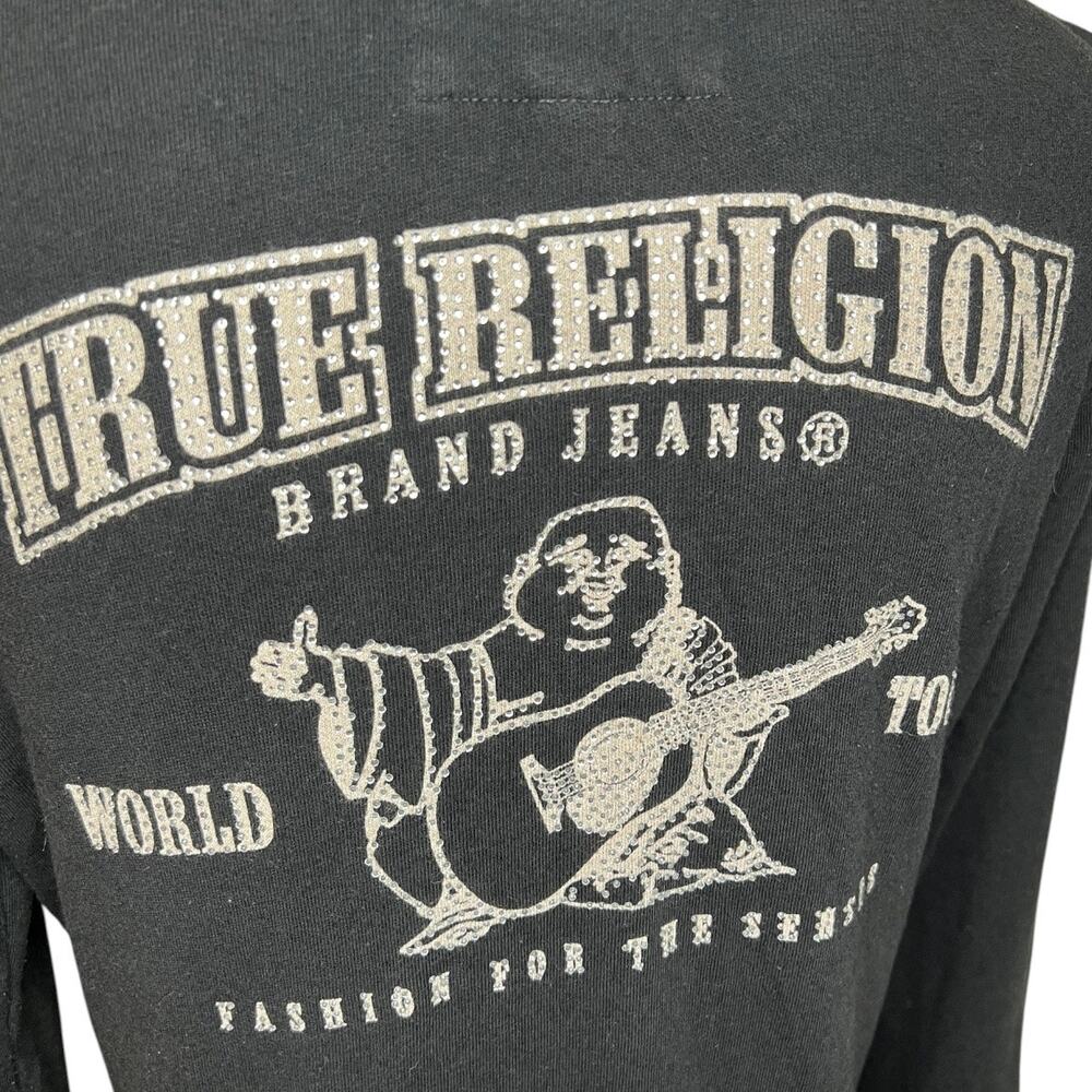 True religion black zip up hoodie bling rhinestone streetwear Y2K size medium - Picture 5 of 7